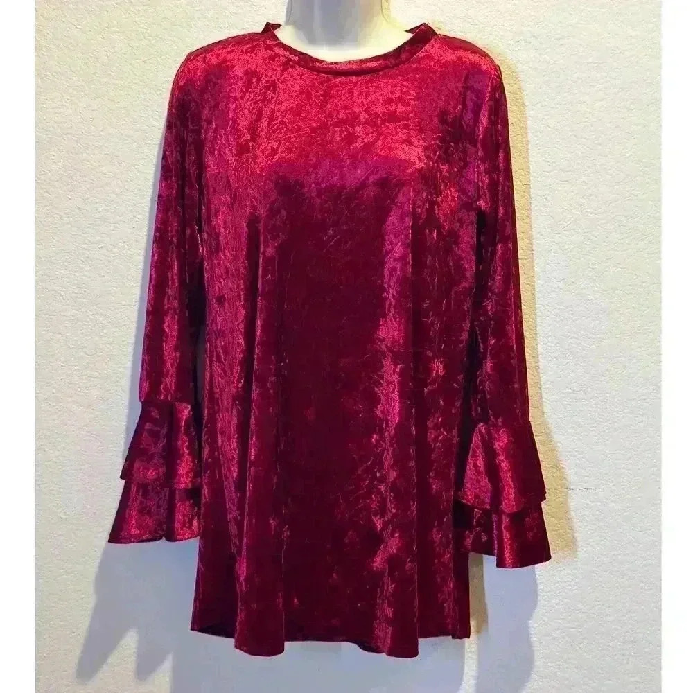 Sweet Pea Womens  Velvet Bell Sleeve Tunic Dress Top Size M Whimisgoth Victorian